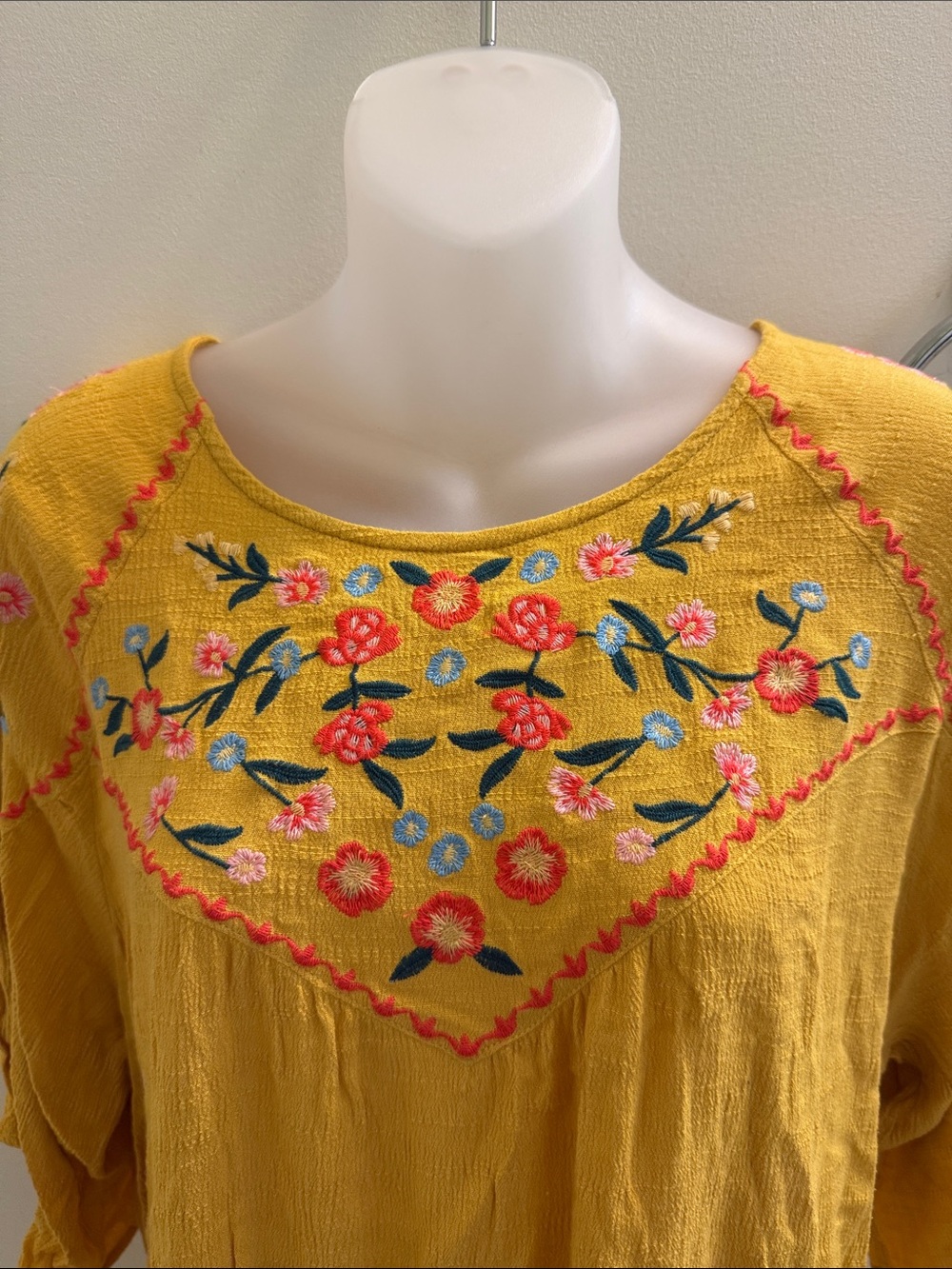 Embroidered Boho Women’s Top - Mustard - Picture 7 of 12
